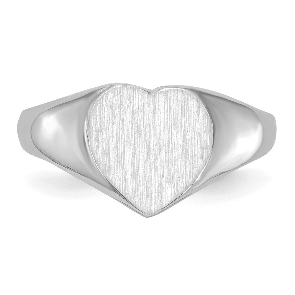 Open Back Womens Heart Design Top Signet Ring Custom Personalized with Free Engraving Available of Initials in Solid 14K White Gold