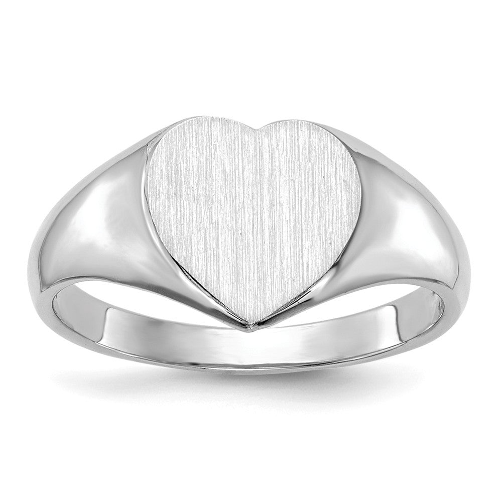 Open Back Womens Heart Design Top Signet Ring Custom Personalized with Free Engraving Available of Initials in Solid 14K White Gold