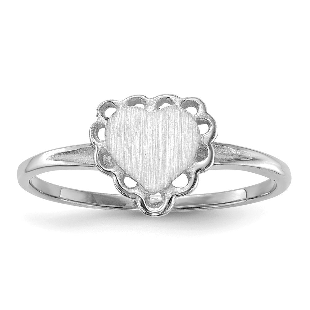 Open Back Signet Ring Heart Shape Custom Personalized with Free Engraving Available of Initials in Solid 14K White Gold