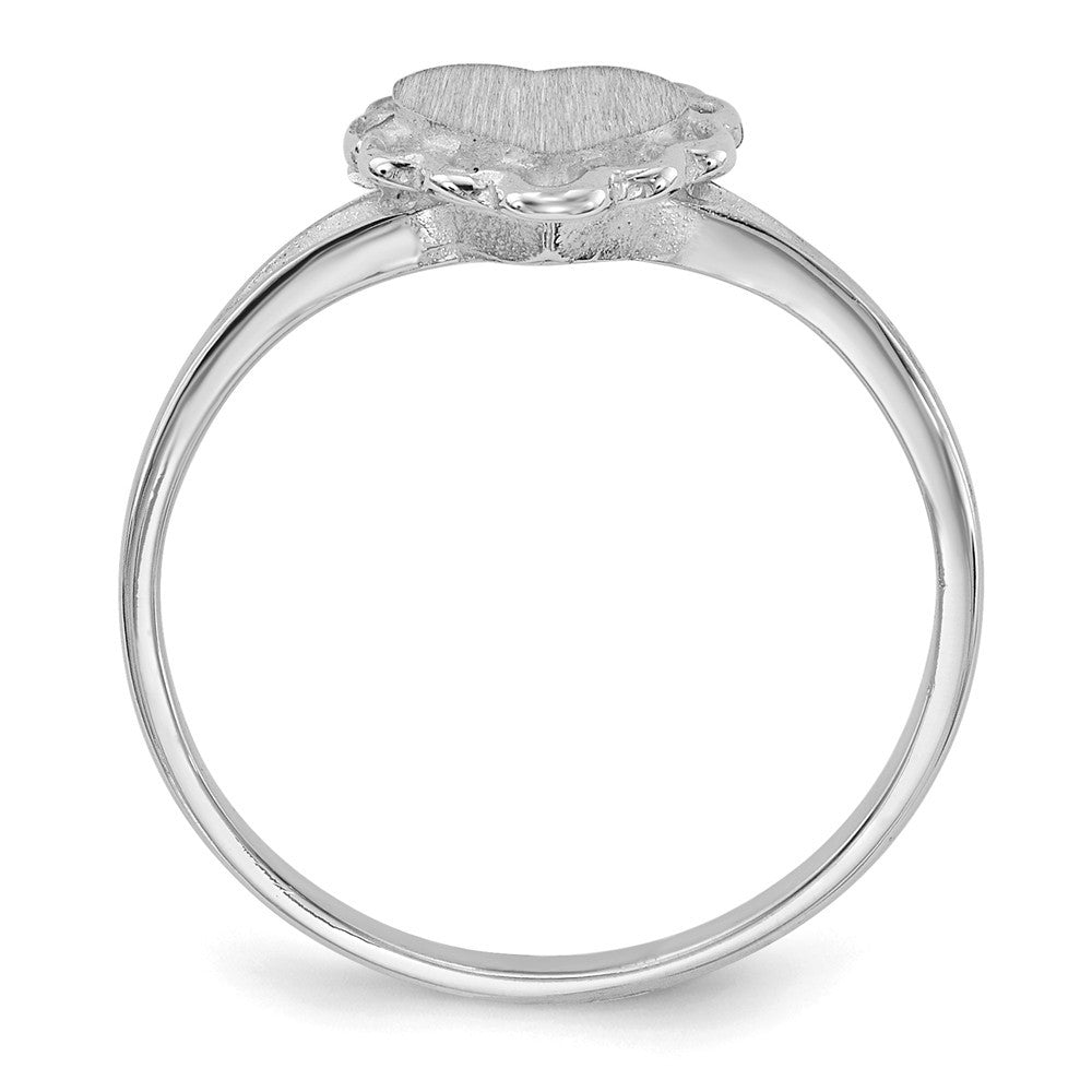 Open Back Signet Ring Heart Shape Custom Personalized with Free Engraving Available of Initials in Solid 14K White Gold
