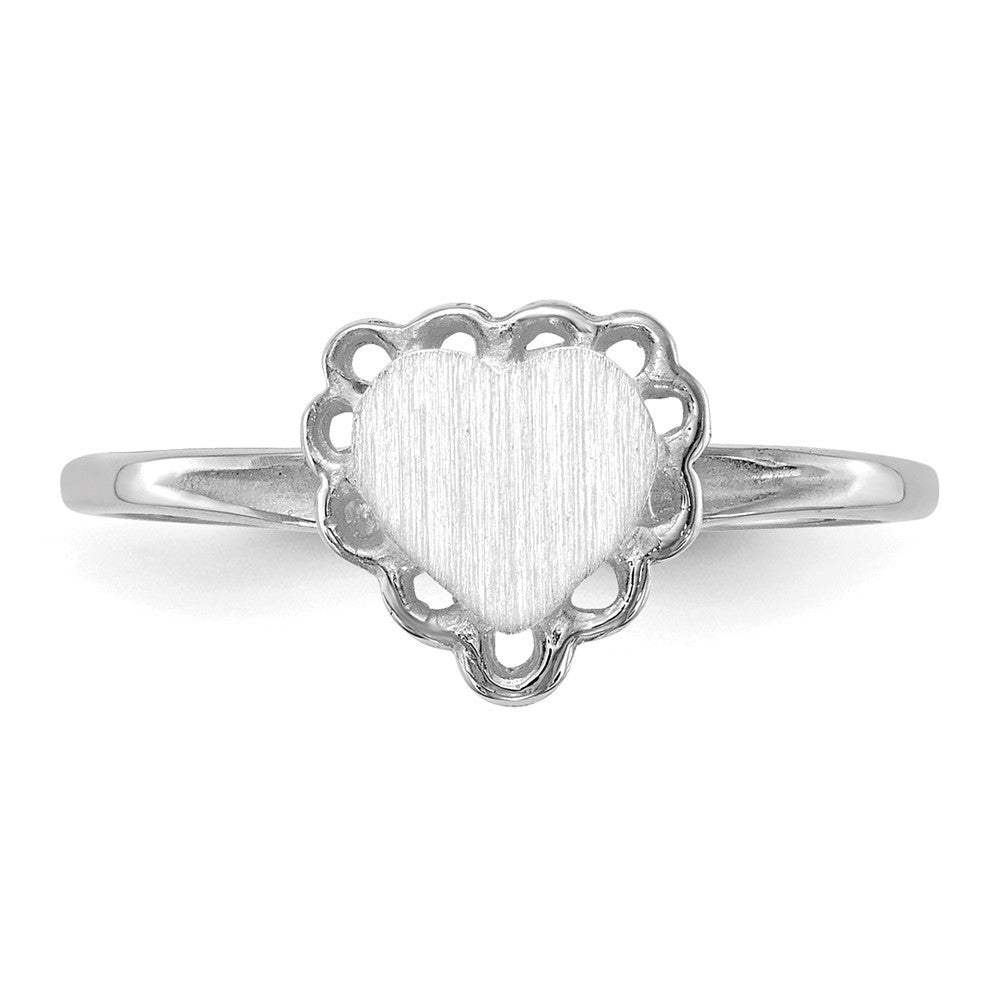 Open Back Signet Ring Heart Shape Custom Personalized with Free Engraving Available of Initials in Solid 14K White Gold