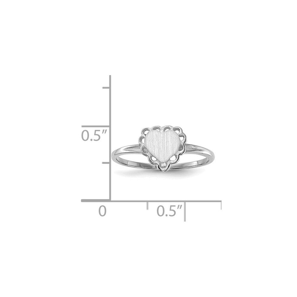 Open Back Signet Ring Heart Shape Custom Personalized with Free Engraving Available of Initials in Solid 14K White Gold