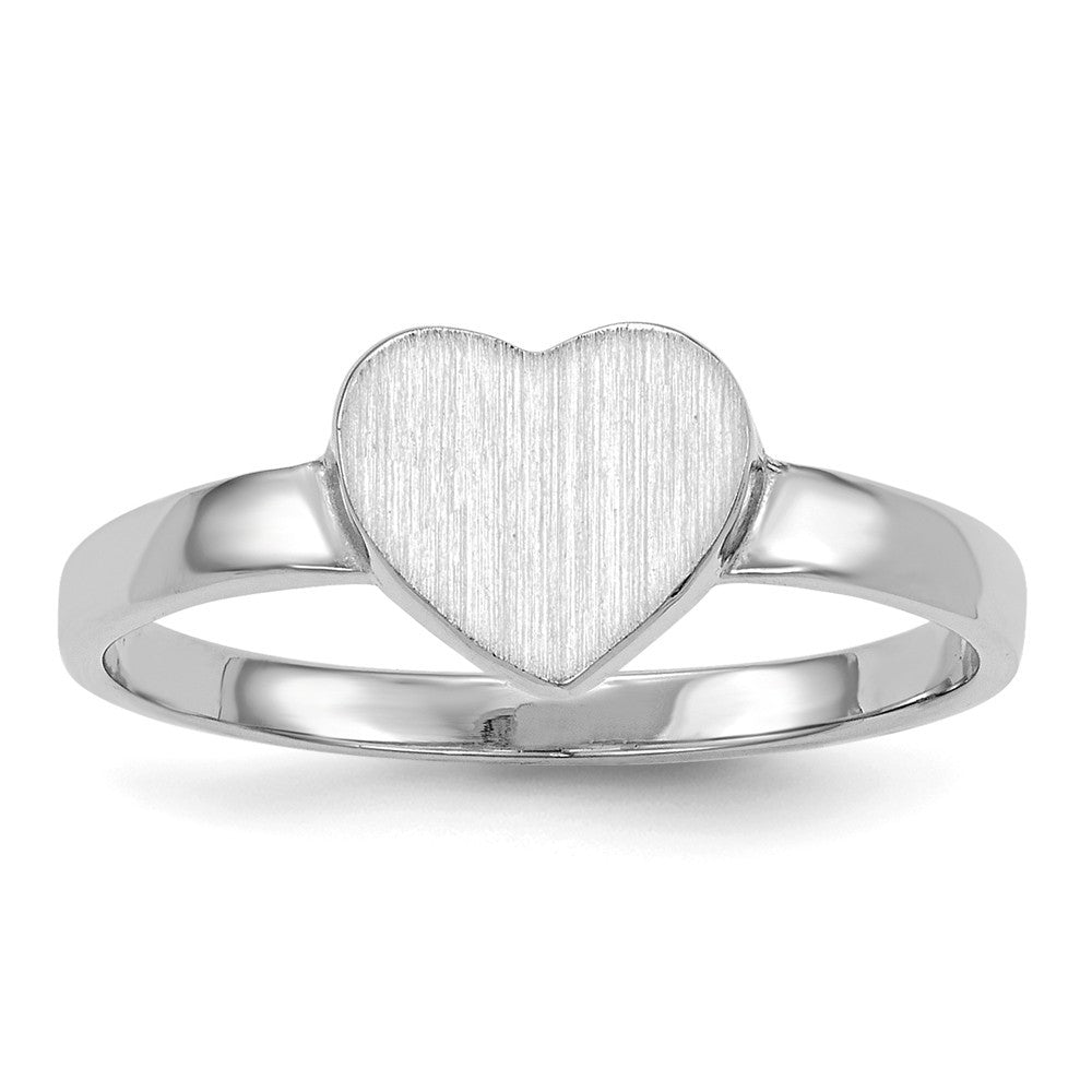 Open Back Signet Ring Heart Shape Custom Personalized with Free Engraving Available of Initials in Solid 14K White Gold