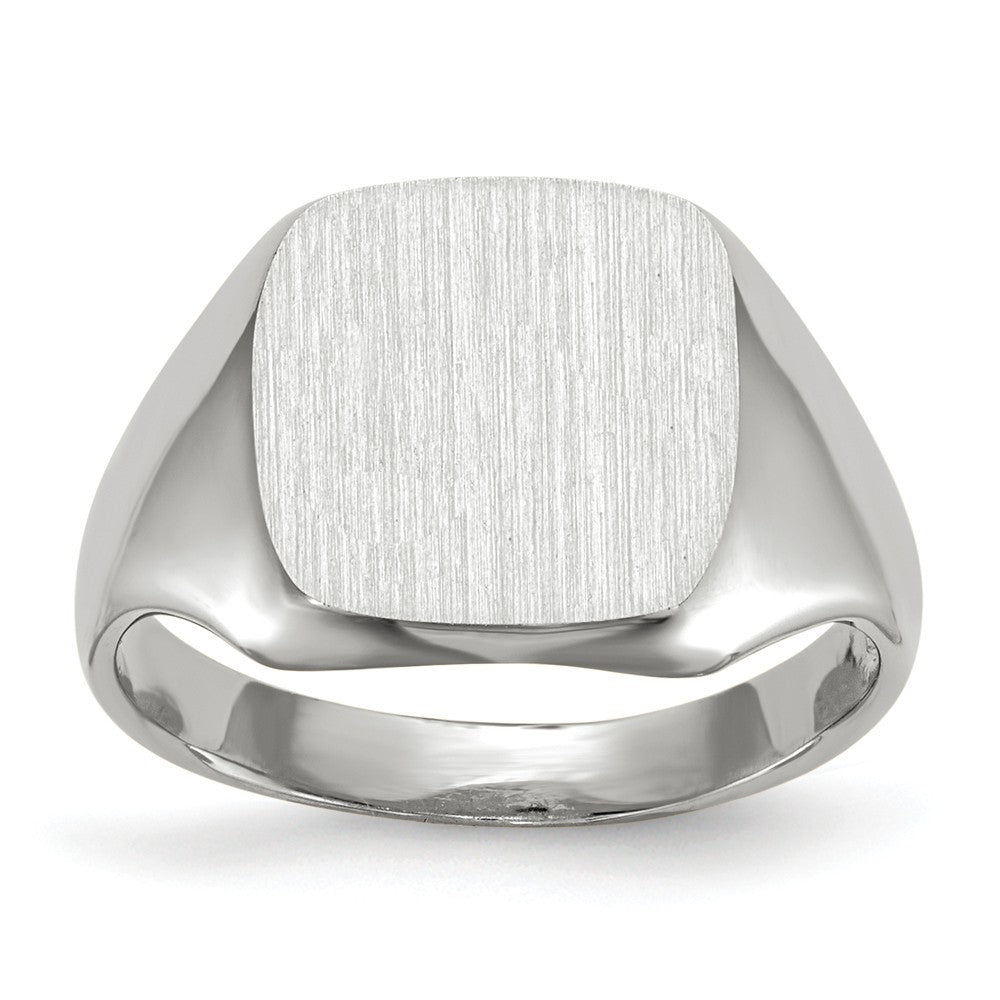 Open Back Square Top Signet Ring Custom Personalized with Free Engraving Available of Initials in Solid 14K White Gold