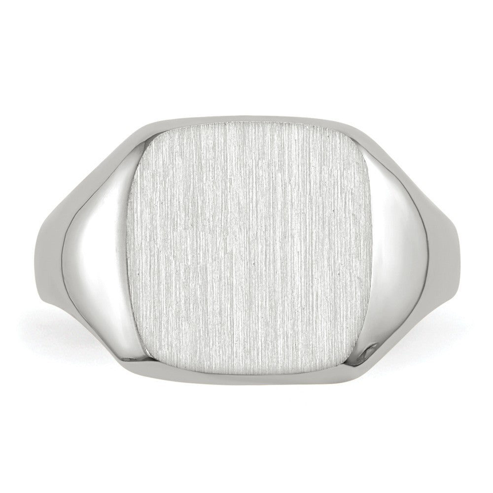 Open Back Square Top Signet Ring Custom Personalized with Free Engraving Available of Initials in Solid 14K White Gold