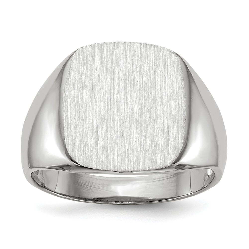 Open Back Square Top Signet Ring Custom Personalized with Free Engraving Available of Initials or Monogram in Solid 14K White Gold