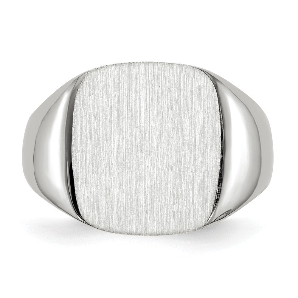 Open Back Square Top Signet Ring Custom Personalized with Free Engraving Available of Initials or Monogram in Solid 14K White Gold
