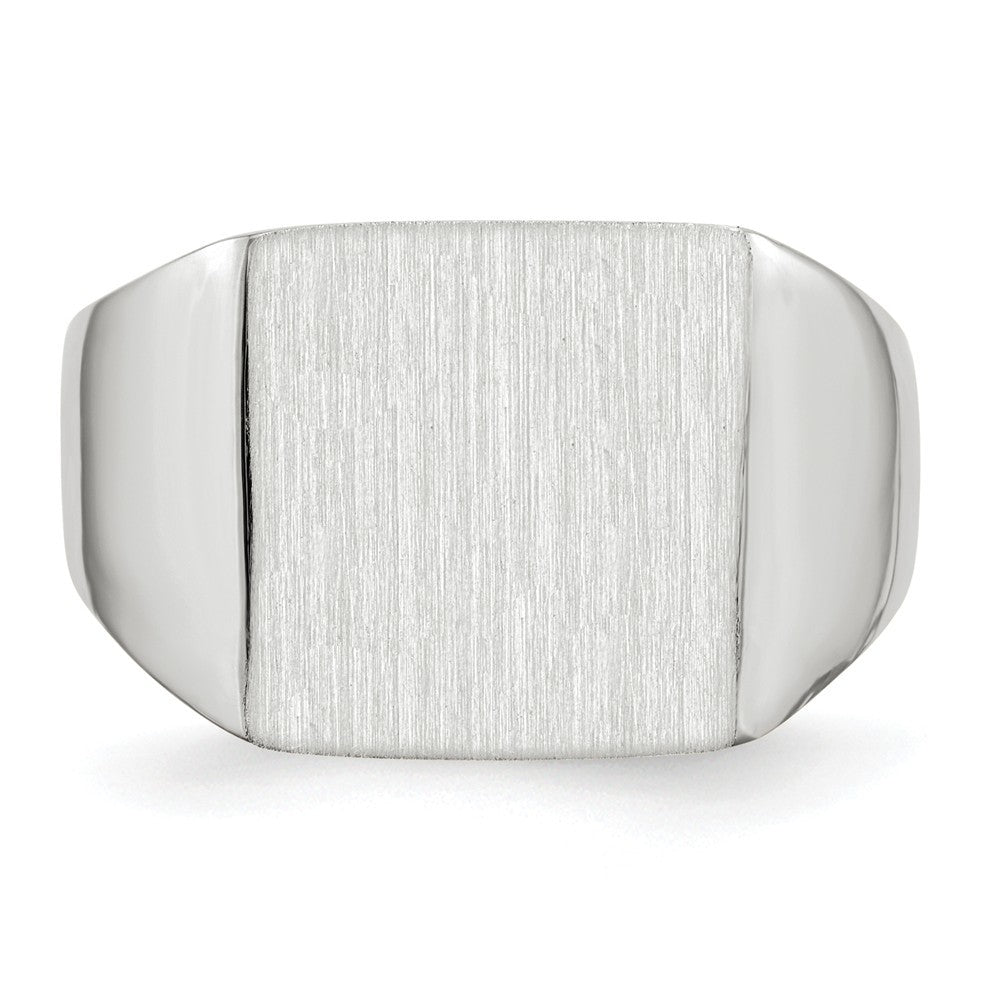 Closed Solid Back Square Top Signet Ring Custom Personalized with Free Engraving Available of Initials or Monogram in Solid 14K White Gold