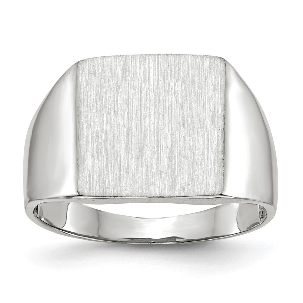 Closed Solid Back Square Top Signet Ring Custom Personalized with Free Engraving Available of Initials or Monogram in Solid 14K White Gold