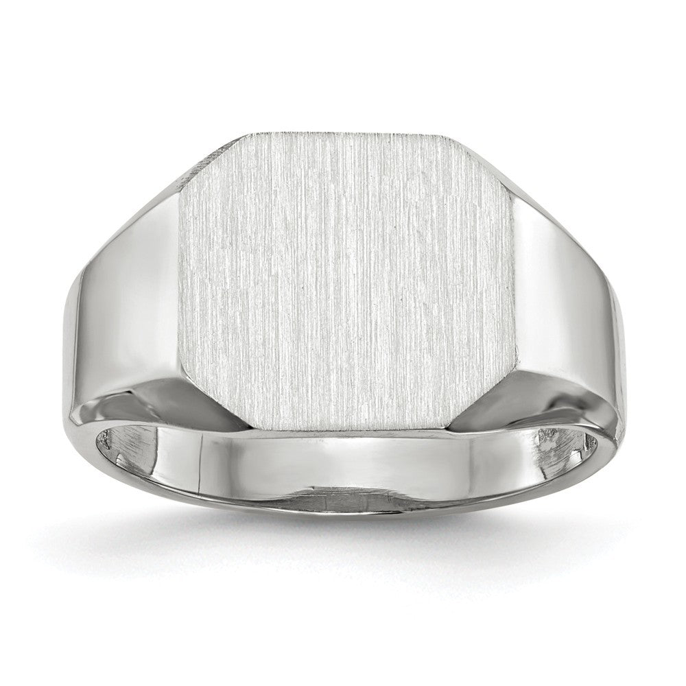 Solid Closed Back Square Top Signet Ring Custom Personalized with Free Engraving Available of Initials or Monogram in Solid 14K White Gold