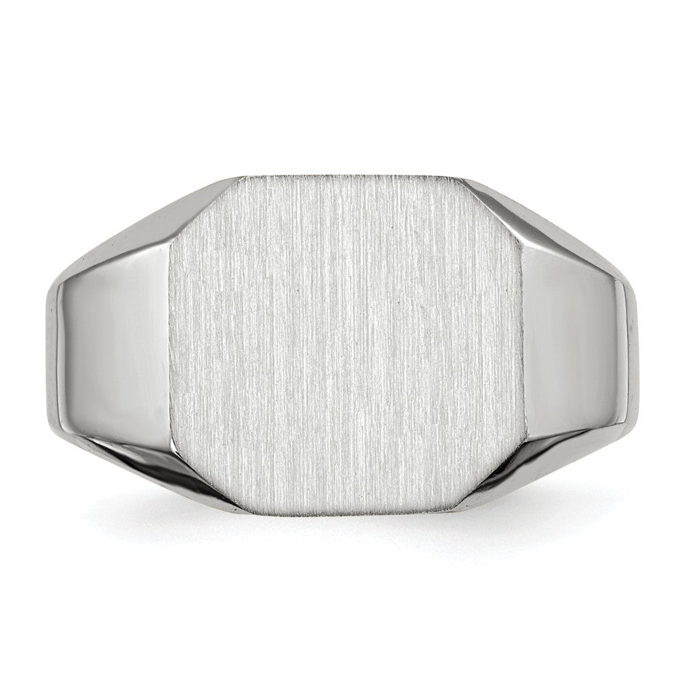 Open Back Square Top Signet Ring Custom Personalized with Free Engraving Available of Initials or Monogram in Solid 14K White Gold