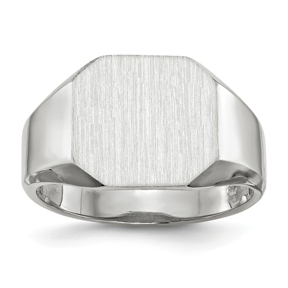 Open Back Square Top Signet Ring Custom Personalized with Free Engraving Available of Initials or Monogram in Solid 14K White Gold