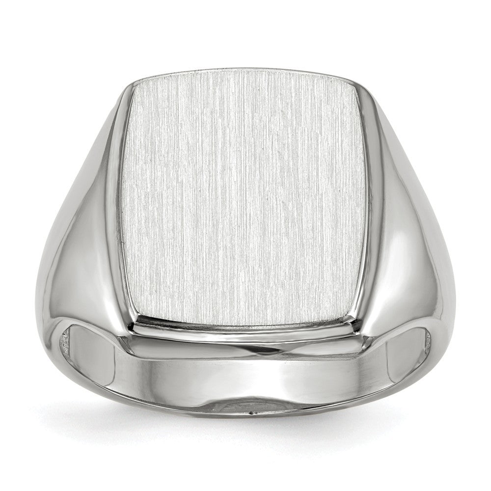 Open Back Square Top Signet Ring Custom Personalized with Free Engraving Available of Initials or Monogram in Solid 14K White Gold
