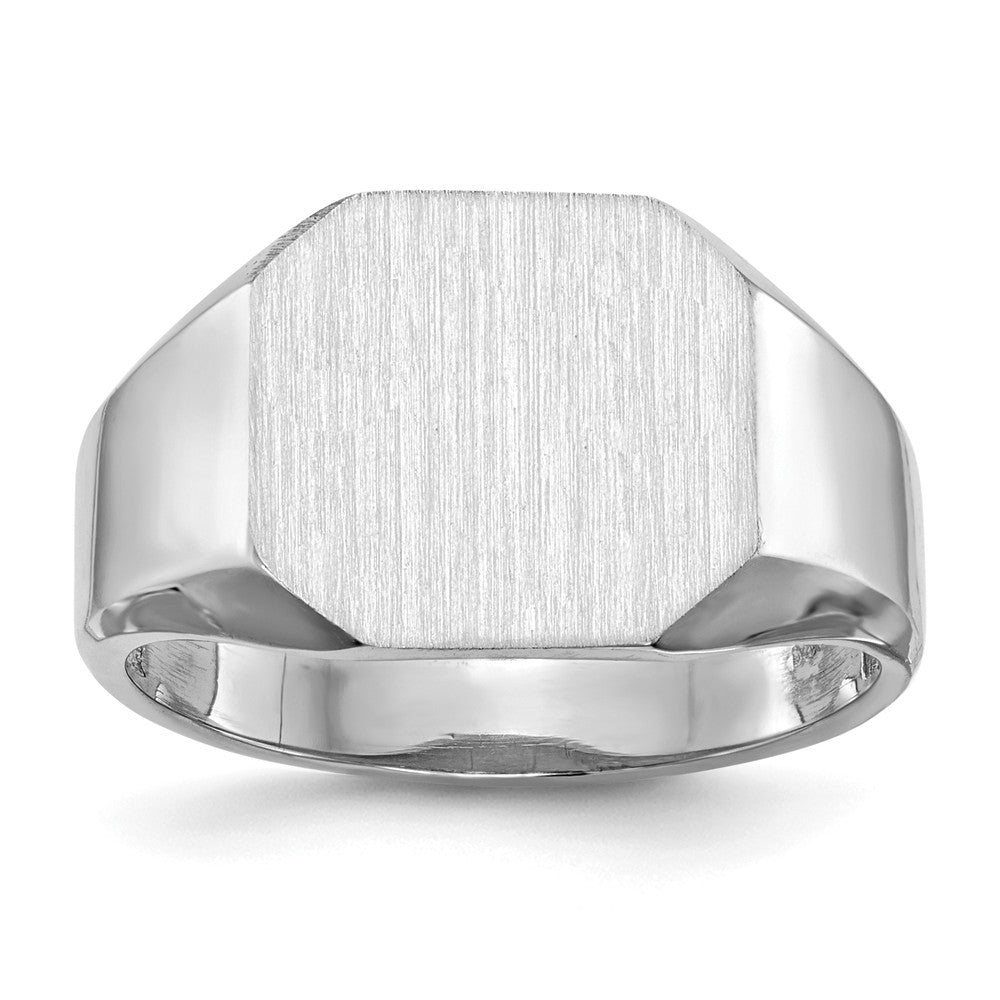 Open Back Mens Square Top Signet Ring Custom Personalized with Free Engraving Available of Initials or Monogram in Solid 14K White Gold