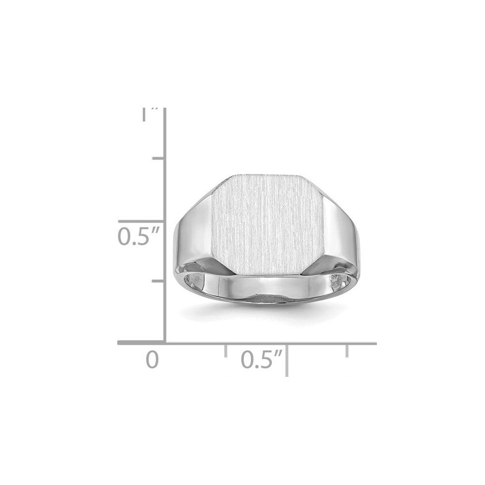 Open Back Mens Square Top Signet Ring Custom Personalized with Free Engraving Available of Initials or Monogram in Solid 14K White Gold