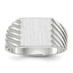 Load image into Gallery viewer, Solid Closed Back Mens Square Top Ridged Sides Signet Ring Custom Personalized with Free Engraving Available of Initials or Monogram in Solid 14K White Gold

