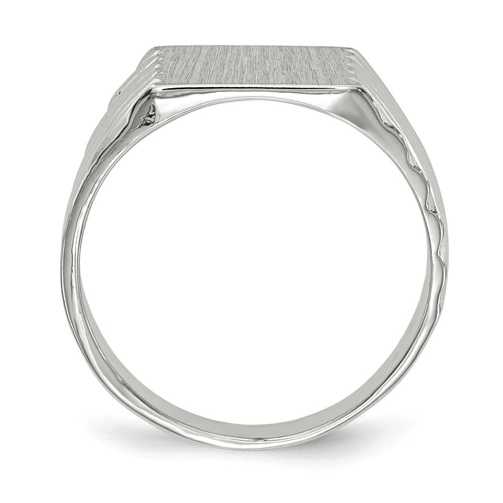 Solid Closed Back Mens Square Top Ridged Sides Signet Ring Custom Personalized with Free Engraving Available of Initials or Monogram in Solid 14K White Gold