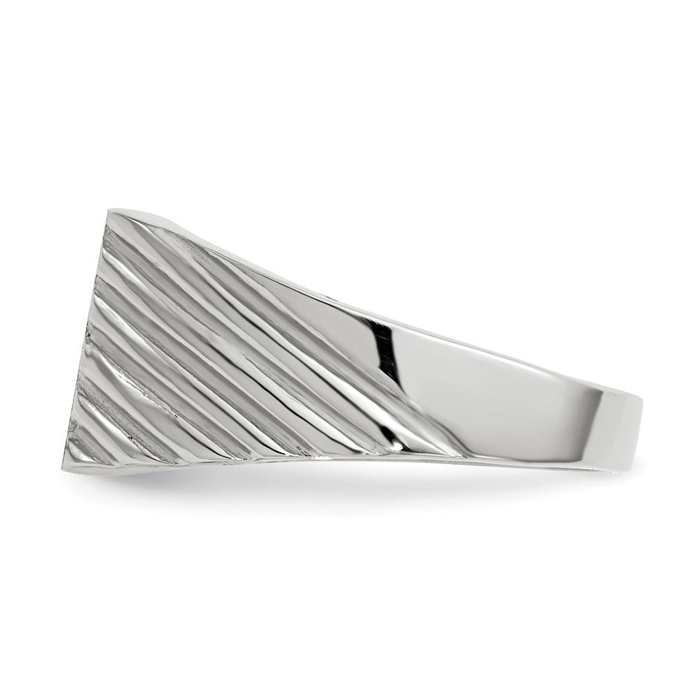 Solid Closed Back Mens Square Top Ridged Sides Signet Ring Custom Personalized with Free Engraving Available of Initials or Monogram in Solid 14K White Gold