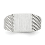 Load image into Gallery viewer, Solid Closed Back Mens Square Top Ridged Sides Signet Ring Custom Personalized with Free Engraving Available of Initials or Monogram in Solid 14K White Gold
