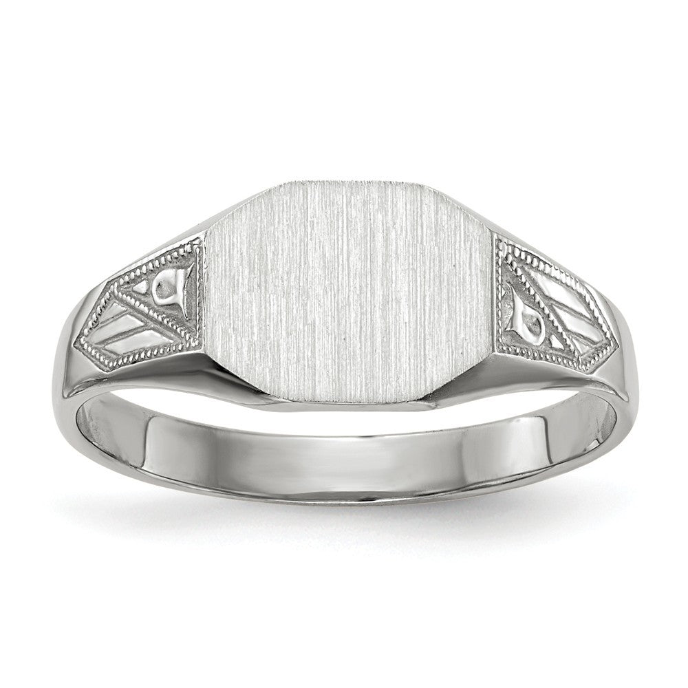 Closed Solid Back Signet Ring Rectangle Shape Custom Personalized with Free Engraving Available of Initials in Solid 14K White Gold
