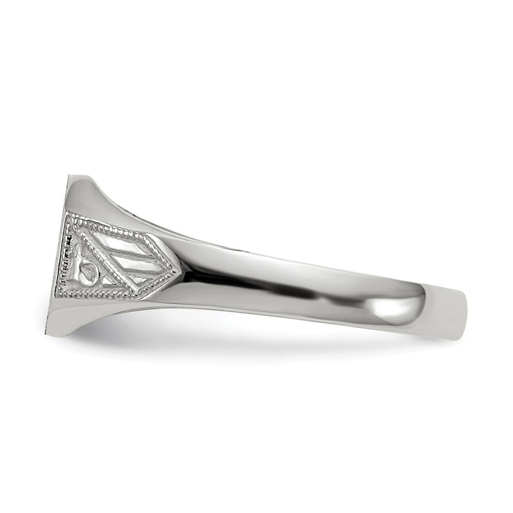 Closed Solid Back Signet Ring Rectangle Shape Custom Personalized with Free Engraving Available of Initials in Solid 14K White Gold