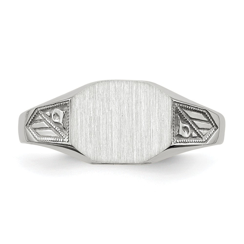 Closed Solid Back Signet Ring Rectangle Shape Custom Personalized with Free Engraving Available of Initials in Solid 14K White Gold