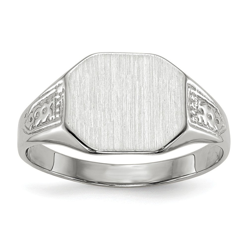 Closed Solid Back Signet Ring Rectangle Shape Custom Personalized with Free Engraving Available of Initials in Solid 14K White Gold