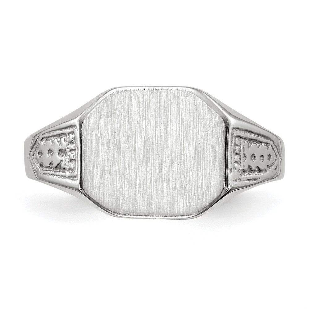 Closed Solid Back Signet Ring Rectangle Shape Custom Personalized with Free Engraving Available of Initials in Solid 14K White Gold