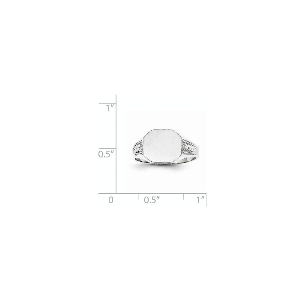Closed Solid Back Signet Ring Rectangle Shape Custom Personalized with Free Engraving Available of Initials in Solid 14K White Gold