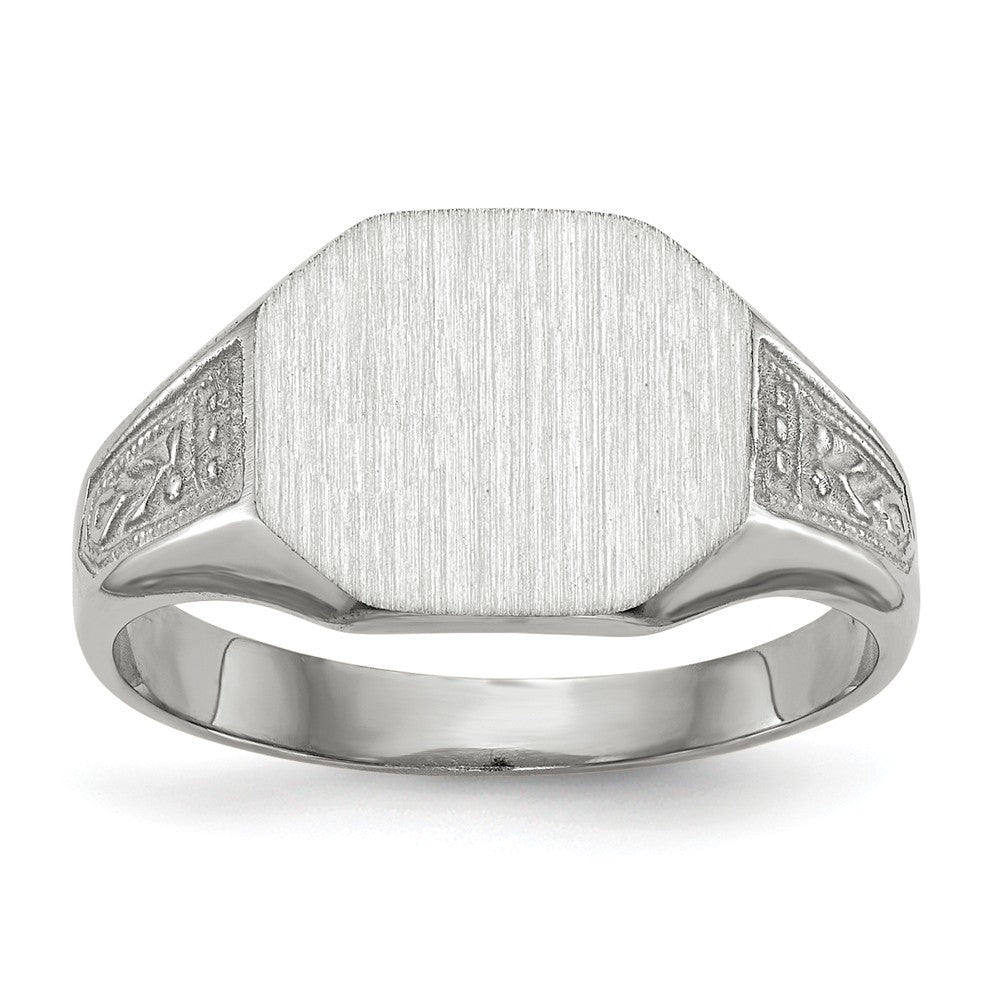 Closed Solid Back Signet Ring Rectangle Shape Custom Personalized with Free Engraving Available of Initials in Solid 14K White Gold