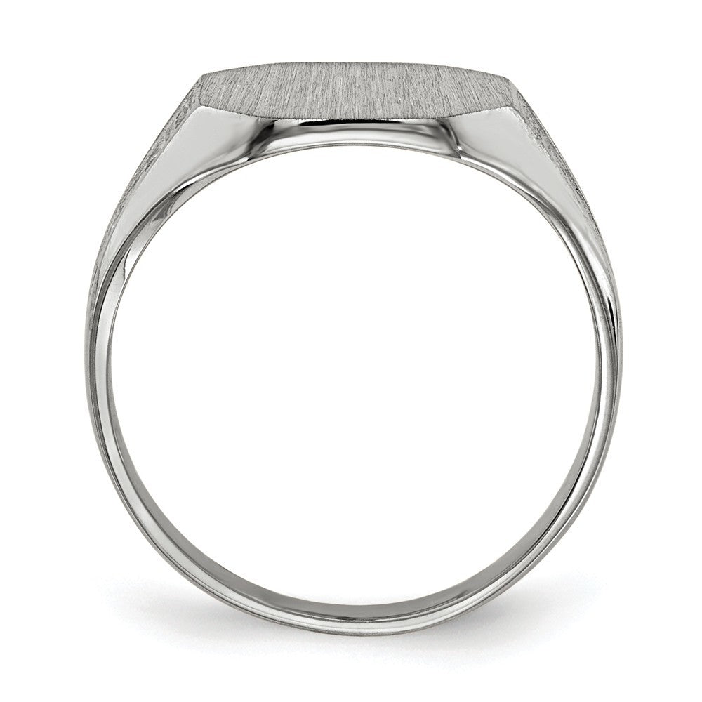 Closed Solid Back Signet Ring Rectangle Shape Custom Personalized with Free Engraving Available of Initials in Solid 14K White Gold