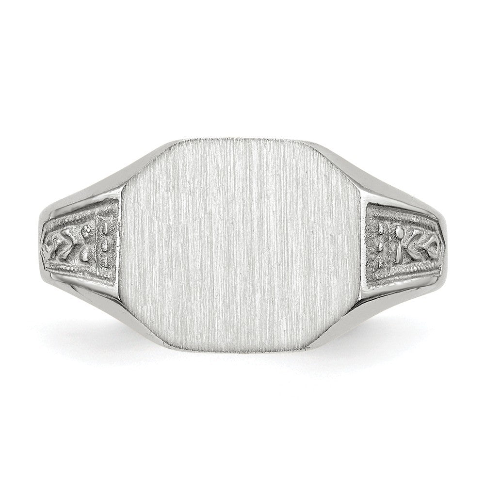 Closed Solid Back Signet Ring Rectangle Shape Custom Personalized with Free Engraving Available of Initials in Solid 14K White Gold