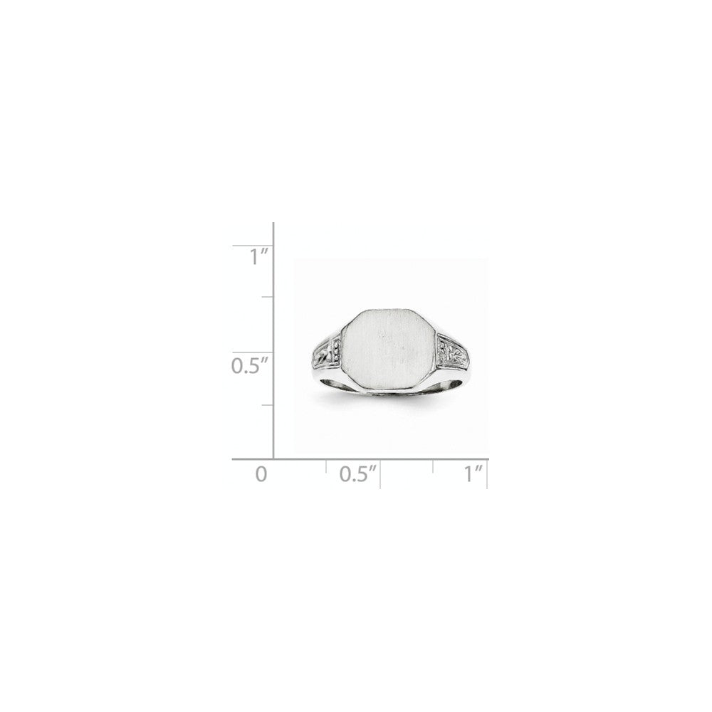 Closed Solid Back Signet Ring Rectangle Shape Custom Personalized with Free Engraving Available of Initials in Solid 14K White Gold