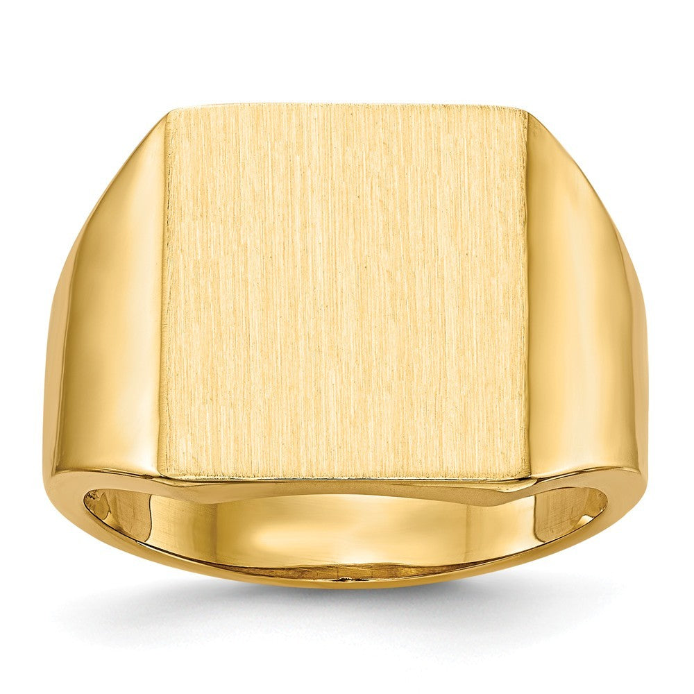 Open Back Mens Square Top Signet Ring Custom Personalized with Free Engraving Available of Initials or Monogram in Solid 14K Yellow Gold