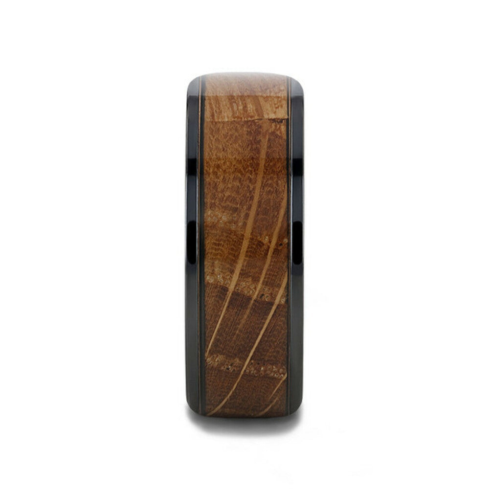 Mens Black Ceramic Whiskey Barrel Wood Inlay Wedding Ring - 8mm Wide - Style name: SCOTCH