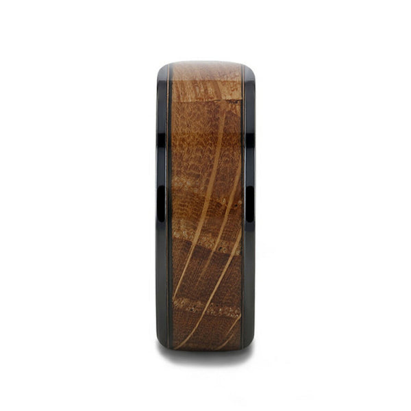 Mens Black Ceramic Whiskey Barrel Wood Inlay Wedding Ring - 8mm Wide - Style name: SCOTCH
