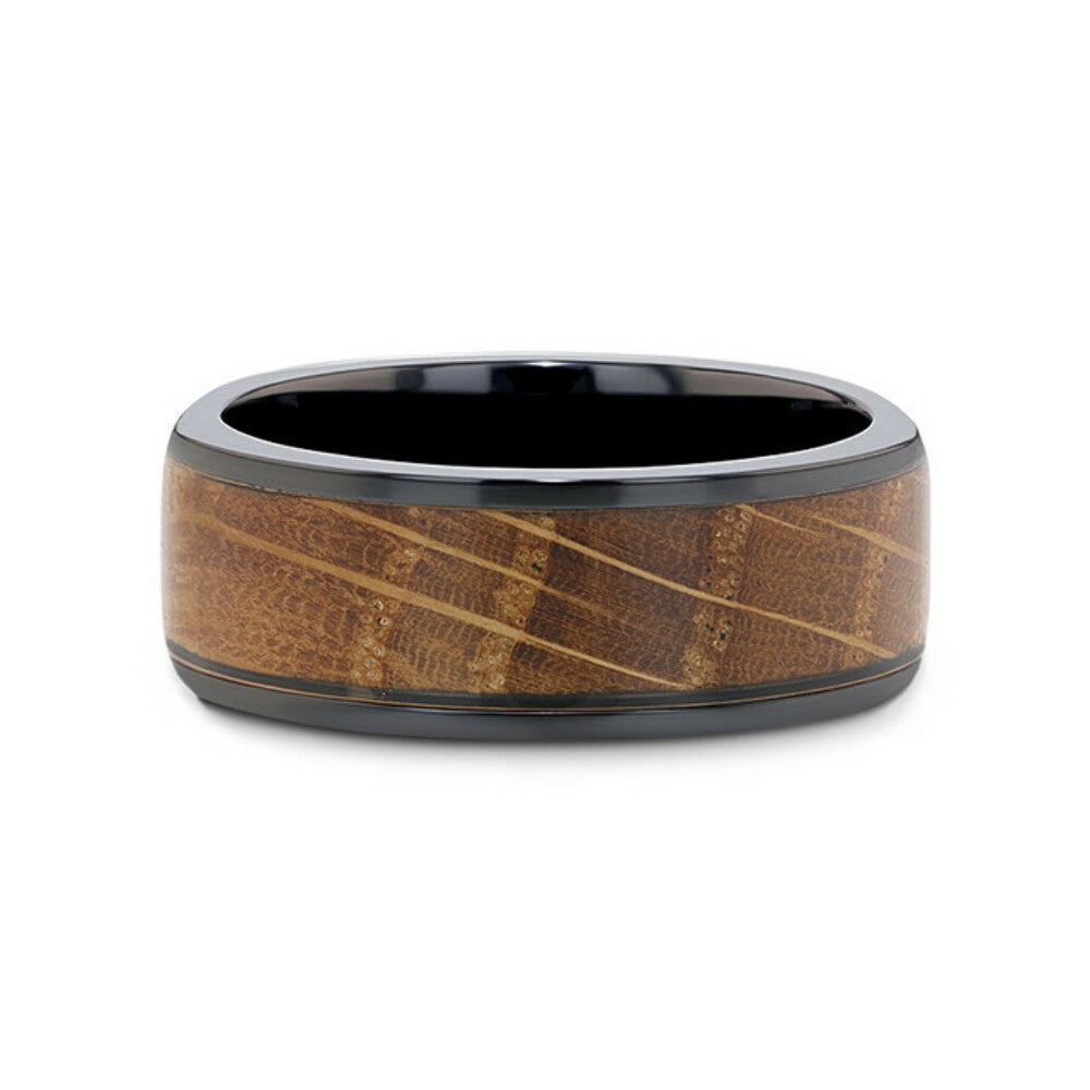 Mens Black Ceramic Whiskey Barrel Wood Inlay Wedding Ring - 8mm Wide - Style name: SCOTCH