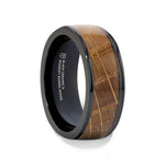 Load image into Gallery viewer, Mens Black Ceramic Whiskey Barrel Wood Inlay Wedding Ring - 8mm Wide - Style name: SCOTCH

