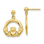 Load image into Gallery viewer, 14K Yellow Gold Dangling Claddagh Post Earrings
