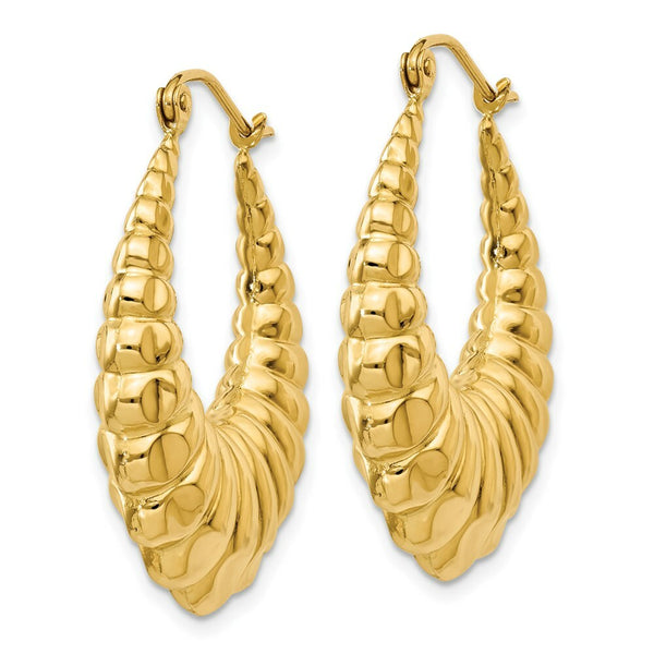 14K Yellow Gold Polished Scalloped Hollow Hoop Earrings  14mm length