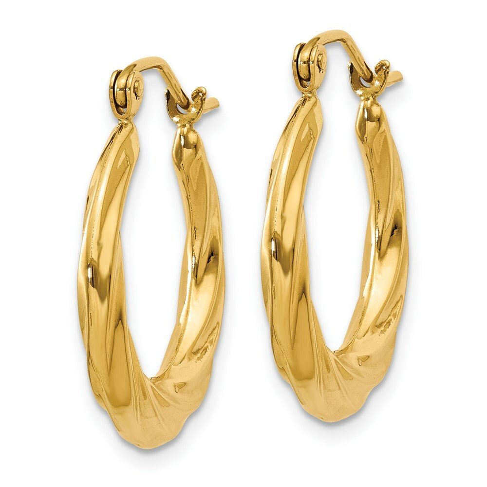 14K Yellow Gold Polished Twisted Hollow Hoop Earrings  13mm length