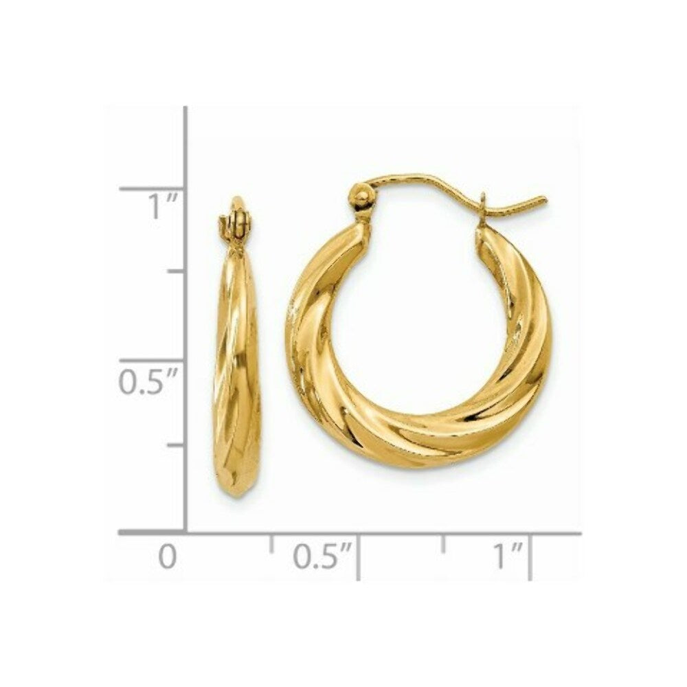 14K Yellow Gold Polished Twisted Hollow Hoop Earrings  13mm length