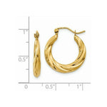 Load image into Gallery viewer, 14K Yellow Gold Polished Twisted Hollow Hoop Earrings  13mm length

