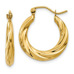 Load image into Gallery viewer, 14K Yellow Gold Polished Twisted Hollow Hoop Earrings  13mm length
