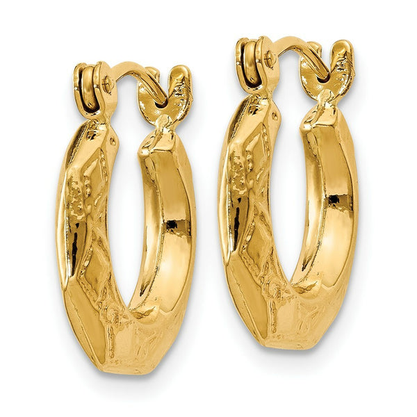 14K Yellow Gold Polished Patterned Hollow Hoop Earrings  8mm length