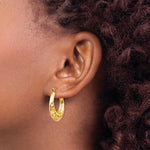 Load image into Gallery viewer, 14K Yellow Gold Hammered Fancy Hollow Hoop Earrings  11mm length
