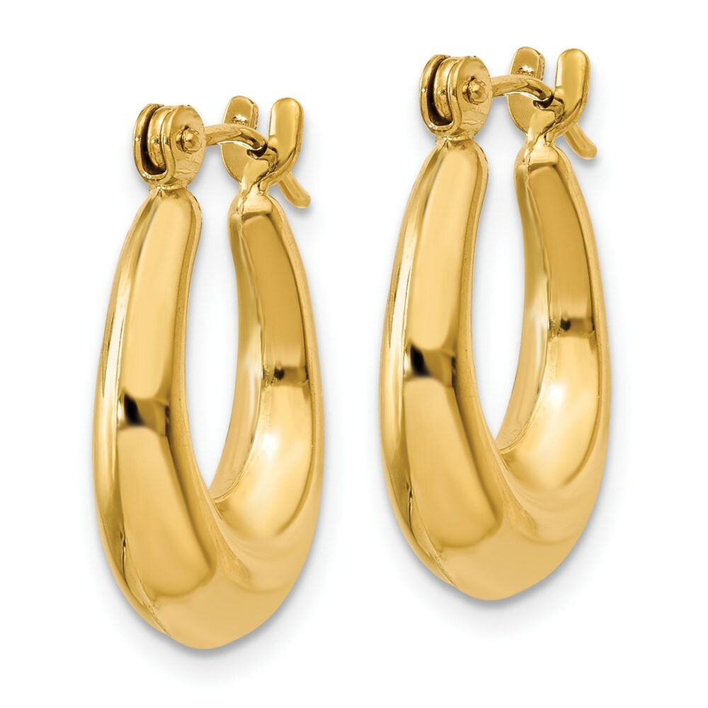 14K Yellow Gold Polished Oval Hollow Hoop Earrings  9mm length