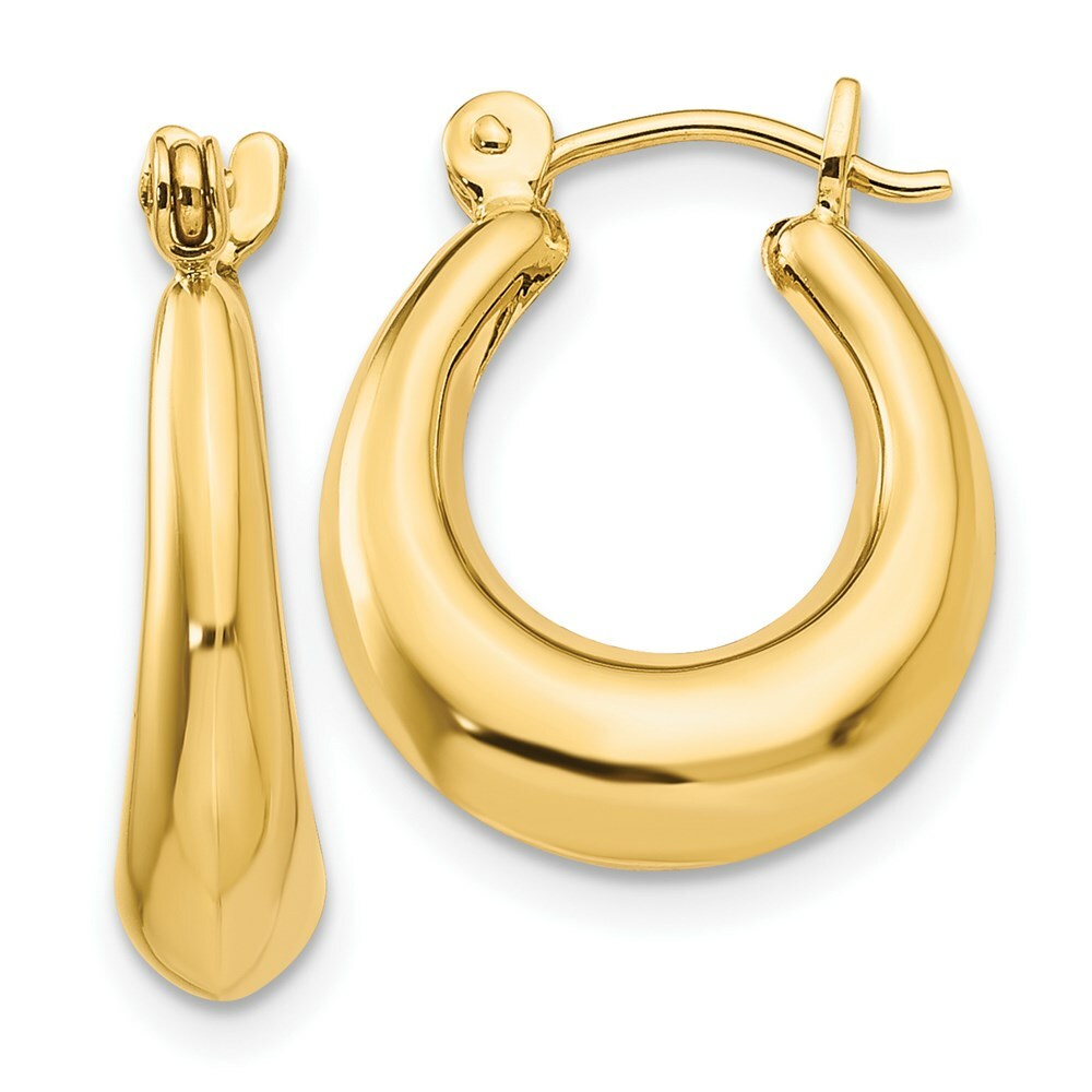 14K Yellow Gold Polished Oval Hollow Hoop Earrings  9mm length