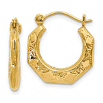 Load image into Gallery viewer, 14K Yellow Gold Polished Patterned Hoop Earrings  11mm length
