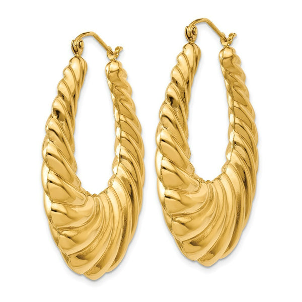 14K Yellow Gold Polished Scalloped Hoop Earrings  17mm length